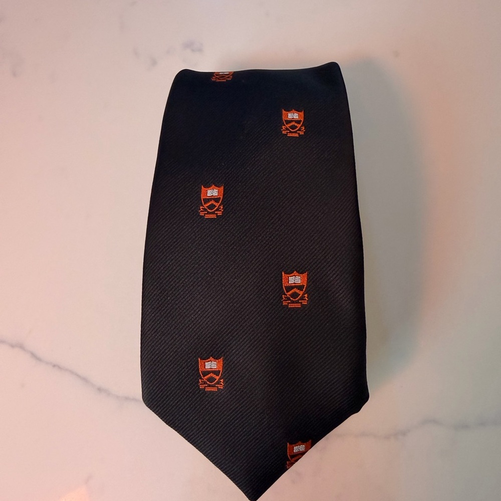 Princeton Black Men’s Crest Pattern Silk Tie - Unbranded